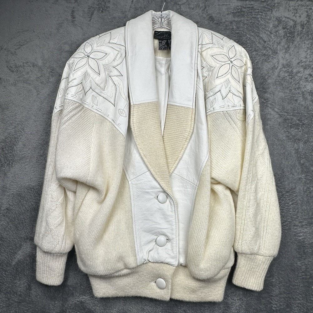 VTG 1980s Suzelle Jacket Women Small Leather Mohair Wool Embroidered Floral Bead